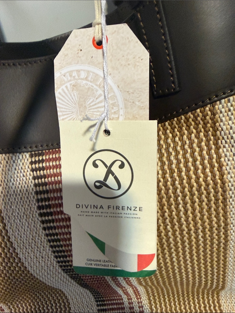 Striped Woven Tote with Dark Brown Leather Trim - Picture 5 of 5